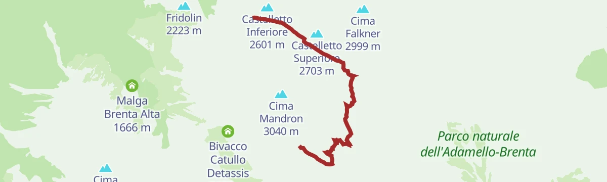 Route map: Bocchette Alte via ferrata, Brenta Dolomites